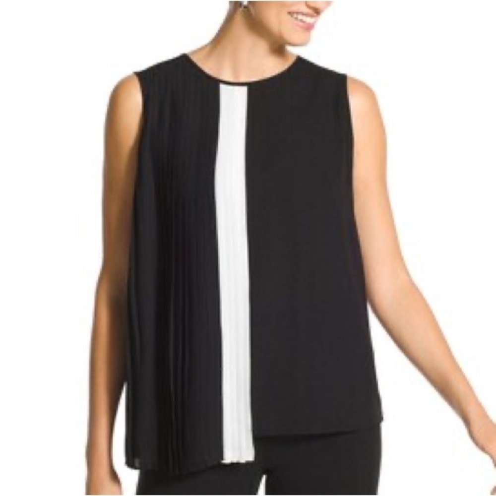 Chicos Black Label  Best of Black Pleated Colorblock Tank Woven Top NWT Size 1